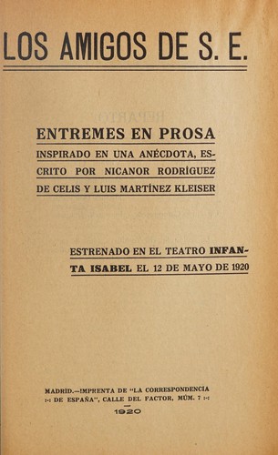 Portada de Los amigos de S. E