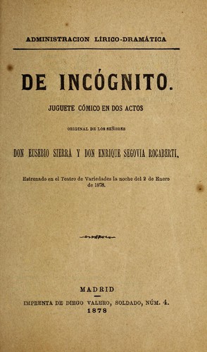 Portada de De incógnito