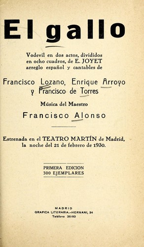 Portada de El Gallo: Vodevil