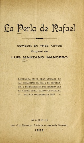 Portada de La Perla de Rafael: Comedia