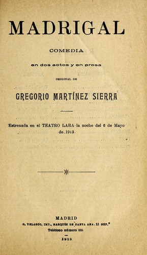 Portada de Madrigal: comedia en dos actos