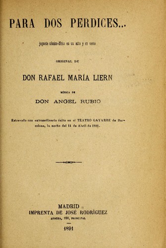 Portada de Para dos perdices