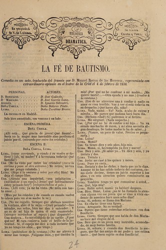 Portada de La fe de bautismo