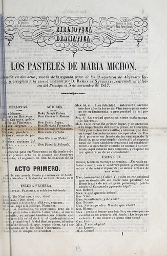 Portada de Los pasteles de María Michón: comedia en dos actos