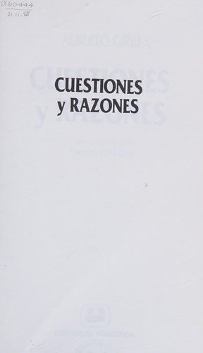 Portada de Cuestiones y razones