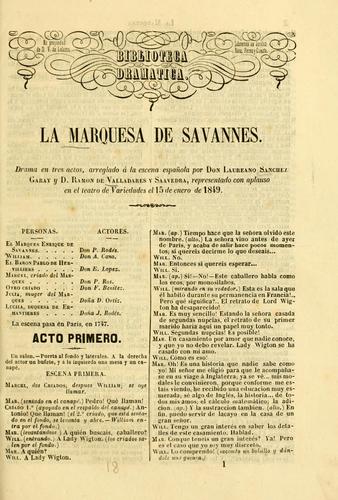 Portada de La marquesa de Savannes