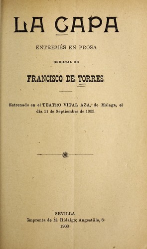Portada de La capa: entremés en prosa