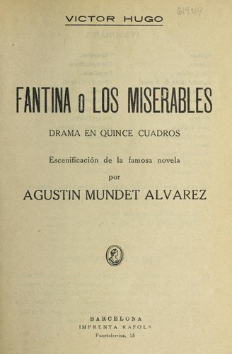 Portada de Fantina o Los miserables