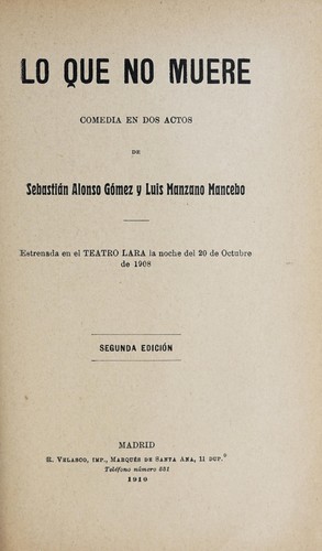 Portada de Lo que no muere: comedia en dos actos