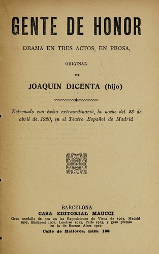 Portada de Gente de honor