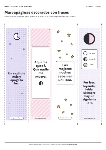 Vista previa de marcapáginas decorados con frases para imprimir