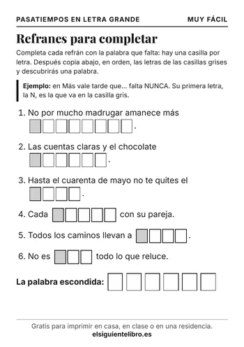 Vista previa de refranes para completar para imprimir