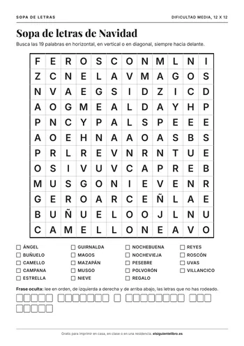 Vista previa de sopa de letras de navidad para imprimir